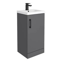 Apollo2 405mm Gloss Grey Floor Standing Vanity Unit w. Matt Black Handle