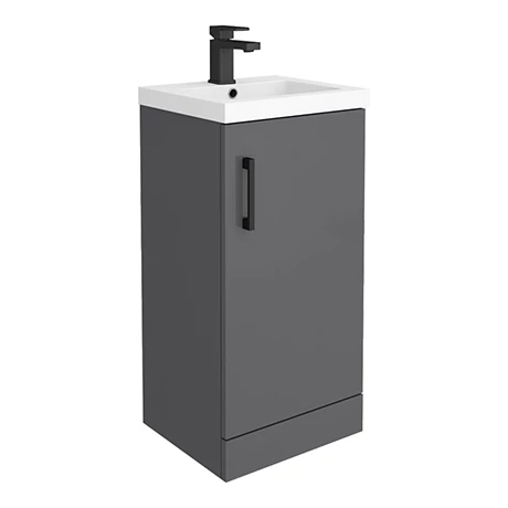Apollo2 405mm Gloss Grey Floor Standing Vanity Unit w. Matt Black Handle 1 Apollo2 405mm Gloss Grey Floor Standing Vanity Unit w. Matt Black Handle