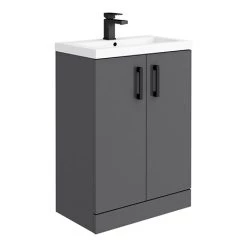 Apollo2 605 Gloss Grey Floor Standing Vanity Unit w. Matt Black Handles
