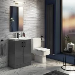 Apollo2 605 Gloss Grey Floor Standing Vanity Unit w. Matt Black Handles -Freestanding Vanity Units Shop AP2GFS6MB d3 460