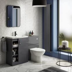 Apollo2 605mm Gloss Grey Open Shelf Floor Standing Vanity Unit -Freestanding Vanity Units Shop AP2GFS6S d4 460