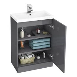 Apollo2 605mm Gloss Grey Open Shelf Floor Standing Vanity Unit -Freestanding Vanity Units Shop AP2GFS6S ndetail1 460