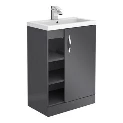 Apollo2 605mm Gloss Grey Open Shelf Floor Standing Vanity Unit