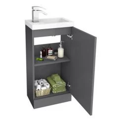 Apollo2 405mm Gloss Grey Compact Floor Standing Vanity Unit w. Matt Black Handle -Freestanding Vanity Units Shop APC2GFS4MB d2 460