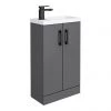 Apollo2 505mm Gloss Grey Compact Floor Standing Vanity Unit w. Matt Black Handles