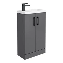 Apollo2 505mm Gloss Grey Compact Floor Standing Vanity Unit w. Matt Black Handles