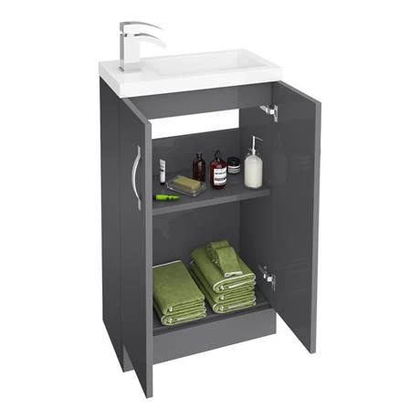 Apollo2 505mm Gloss Grey Compact Floor Standing Vanity Unit 3 Apollo2 505mm Gloss Grey Compact Floor Standing Vanity Unit - Image 3