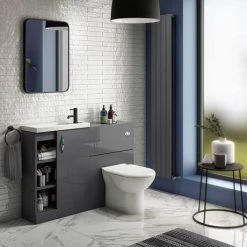 Apollo2 605mm Gloss Grey Open Shelf Compact Floor Standing Vanity Unit -Freestanding Vanity Units Shop APC2GFS6S d3 460
