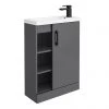 Apollo2 605mm Gloss Grey Open Shelf Compact Floor Standing Vanity Unit w. Matt Black Handle