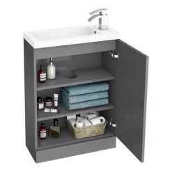 Apollo2 605mm Gloss Grey Open Shelf Compact Floor Standing Vanity Unit -Freestanding Vanity Units Shop APC2GFS6S nwd1 460