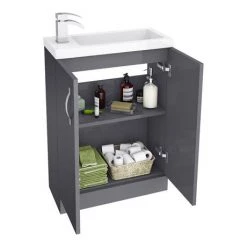 Apollo2 605mm Gloss Grey Compact Floor Standing Vanity Unit -Freestanding Vanity Units Shop APC2GFS6 nd1 460