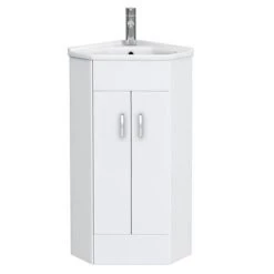 Alaska Corner Vanity Unit - Gloss White - 590mm with Chrome Handles -Freestanding Vanity Units Shop AV001 ND1 460