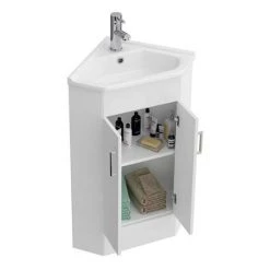 Alaska Corner Vanity Unit - Gloss White - 590mm with Chrome Handles -Freestanding Vanity Units Shop AV001 ND2 460