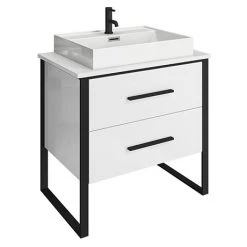 Arezzo Countertop Basin Unit - Gloss White with Black Frame - 800mm inc. Basin