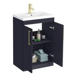 Arezzo 600 Matt Blue Floor Standing Vanity Unit with Brushed Brass Handles -Freestanding Vanity Units Shop AZB6FSVBB D5 460