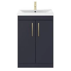 Arezzo 600 Matt Blue Floor Standing Vanity Unit with Brushed Brass Handles -Freestanding Vanity Units Shop AZB6FSVBB nd1 460
