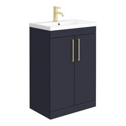 Arezzo 600 Matt Blue Floor Standing Vanity Unit with Brushed Brass Handles