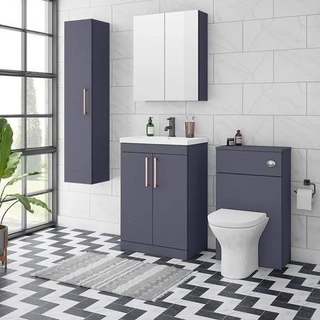 Arezzo 600 Matt Blue Floor Standing Vanity Unit with Rose Gold Handles 5 Arezzo 600 Matt Blue Floor Standing Vanity Unit with Rose Gold Handles - Image 5