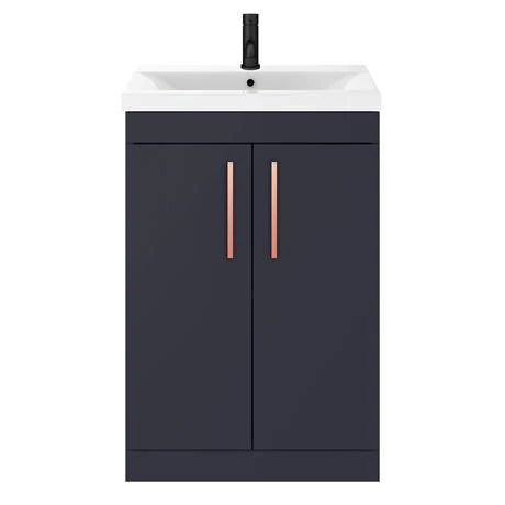 Arezzo 600 Matt Blue Floor Standing Vanity Unit with Rose Gold Handles 4 Arezzo 600 Matt Blue Floor Standing Vanity Unit with Rose Gold Handles - Image 4
