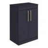 Arezzo Floor Standing Countertop Vanity Unit - Matt Blue - 600mm with Industrial Style Brushed Brass Handles