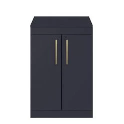 Arezzo Floor Standing Countertop Vanity Unit - Matt Blue - 600mm with Brushed Brass Handles -Freestanding Vanity Units Shop AZB6FSWBB d2 460