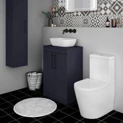 Arezzo Floor Standing Countertop Vanity Unit - Matt Blue - 600mm with Matt Black Handles -Freestanding Vanity Units Shop AZB6FSWBK d3 460