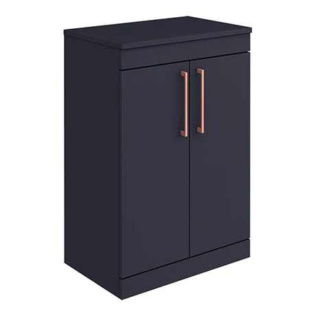 Arezzo Floor Standing Countertop Vanity Unit - Matt Blue - 600mm with Rose Gold Handles 1 Arezzo Floor Standing Countertop Vanity Unit - Matt Blue - 600mm with Rose Gold Handles