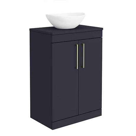 Arezzo Countertop Basin Unit - Blue with Brushed Brass Handles - 600mm inc. Basin 1 Arezzo Countertop Basin Unit - Blue with Brushed Brass Handles - 600mm inc. Basin