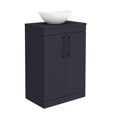 Arezzo Countertop Basin Unit - Blue with Black Handles - 600mm inc. Basin 1 Arezzo Countertop Basin Unit - Blue with Black Handles - 600mm inc. Basin