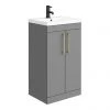 Arezzo 500 Matt Grey Floor Standing Vanity Unit with Brushed Brass Handles