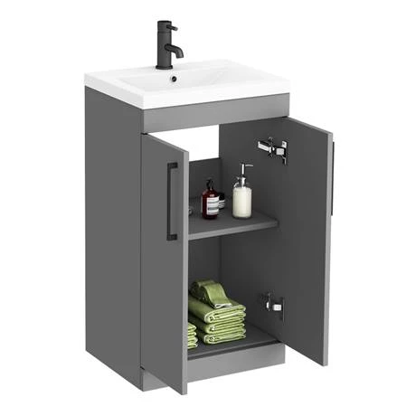 Arezzo 500 Matt Grey Floor Standing Vanity Unit with Matt Black Handles 5 Arezzo 500 Matt Grey Floor Standing Vanity Unit with Matt Black Handles - Image 5