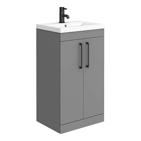 Arezzo 500 Matt Grey Floor Standing Vanity Unit with Matt Black Handles 1 Arezzo 500 Matt Grey Floor Standing Vanity Unit with Matt Black Handles