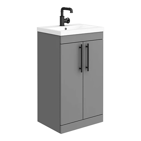 Arezzo Floor Standing Vanity Unit - Matt Grey - 500mm with Industrial Style Black Handles 1 Arezzo Floor Standing Vanity Unit - Matt Grey - 500mm with Industrial Style Black Handles