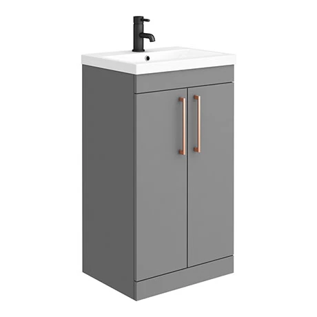 Arezzo 500 Matt Grey Floor Standing Vanity Unit with Rose Gold Handles 1 Arezzo 500 Matt Grey Floor Standing Vanity Unit with Rose Gold Handles
