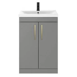 Arezzo 600 Matt Grey Floor Standing Vanity Unit with Brushed Brass Handles -Freestanding Vanity Units Shop AZG6FSVBB d3 460