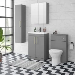 Arezzo 600 Matt Grey Floor Standing Vanity Unit with Brushed Brass Handles -Freestanding Vanity Units Shop AZG6FSVBB d4 460