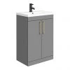 Arezzo 600 Matt Grey Floor Standing Vanity Unit with Brushed Brass Handles