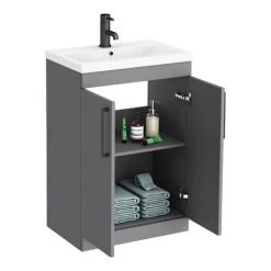 Arezzo 600 Matt Grey Floor Standing Vanity Unit with Matt Black Handles -Freestanding Vanity Units Shop AZG6FSVBK d4 460