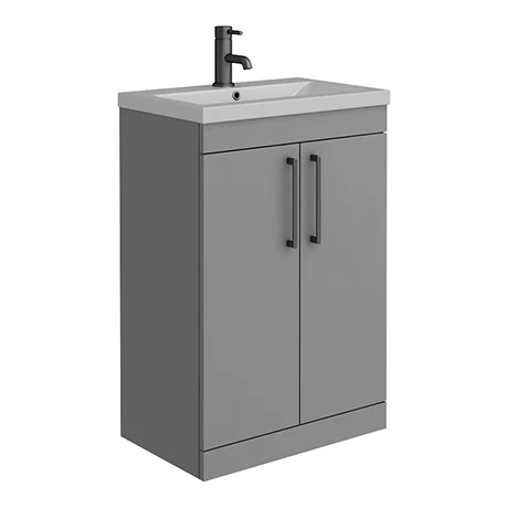 Arezzo 600 Matt Grey Floor Standing Vanity Unit with Matt Grey Basin + Black Handles 1 Arezzo 600 Matt Grey Floor Standing Vanity Unit with Matt Grey Basin + Black Handles