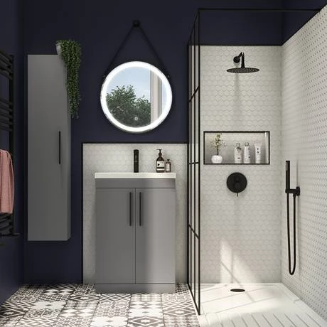 Arezzo Floor Standing Vanity Unit - Matt Grey - 600mm with Industrial Style Black Handles 4 Arezzo Floor Standing Vanity Unit - Matt Grey - 600mm with Industrial Style Black Handles - Image 4