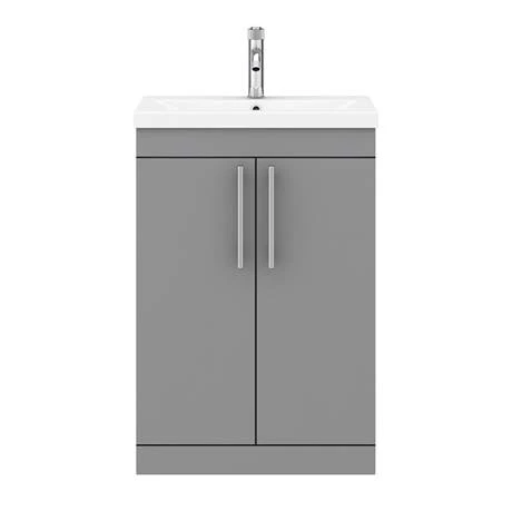 Arezzo Floor Standing Vanity Unit - Matt Grey - 600mm with Industrial Style Chrome Handles 5 Arezzo Floor Standing Vanity Unit - Matt Grey - 600mm with Industrial Style Chrome Handles - Image 5