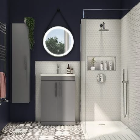 Arezzo Floor Standing Vanity Unit - Matt Grey - 600mm with Industrial Style Chrome Handles 4 Arezzo Floor Standing Vanity Unit - Matt Grey - 600mm with Industrial Style Chrome Handles - Image 4