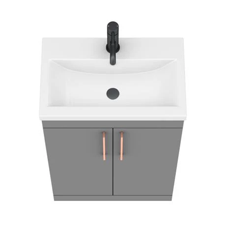 Arezzo 600 Matt Grey Floor Standing Vanity Unit with Rose Gold Handles 6 Arezzo 600 Matt Grey Floor Standing Vanity Unit with Rose Gold Handles - Image 6