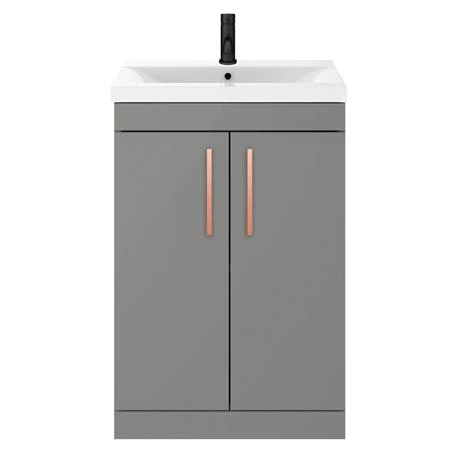 Arezzo 600 Matt Grey Floor Standing Vanity Unit with Rose Gold Handles 3 Arezzo 600 Matt Grey Floor Standing Vanity Unit with Rose Gold Handles - Image 3