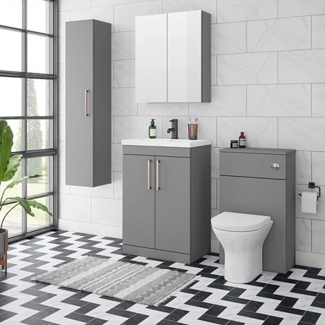 Arezzo 600 Matt Grey Floor Standing Vanity Unit with Rose Gold Handles 5 Arezzo 600 Matt Grey Floor Standing Vanity Unit with Rose Gold Handles - Image 5