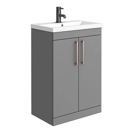 Arezzo 600 Matt Grey Floor Standing Vanity Unit with Rose Gold Handles 1 Arezzo 600 Matt Grey Floor Standing Vanity Unit with Rose Gold Handles
