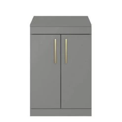Arezzo Floor Standing Countertop Vanity Unit - Matt Grey - 600mm with Brushed Brass Handles -Freestanding Vanity Units Shop AZG6FSWBB d2 460