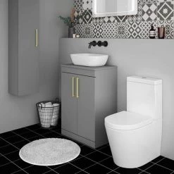 Arezzo Floor Standing Countertop Vanity Unit - Matt Grey - 600mm with Brushed Brass Handles -Freestanding Vanity Units Shop AZG6FSWBB d3 460