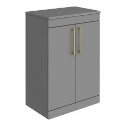 Arezzo Floor Standing Countertop Vanity Unit - Matt Grey - 600mm with Brushed Brass Handles