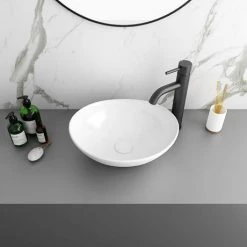 Arezzo Countertop Basin Unit - Grey with Black Handles - 600mm inc. Basin -Freestanding Vanity Units Shop AZGFSMB410 d4 460